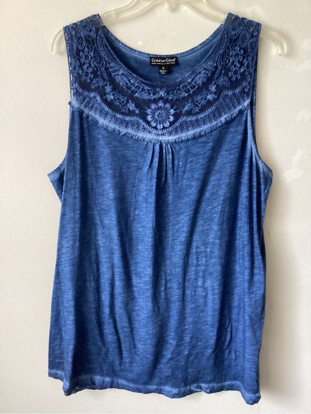 Greater Good Blue Lace Yoke Sleeveless Women's Top